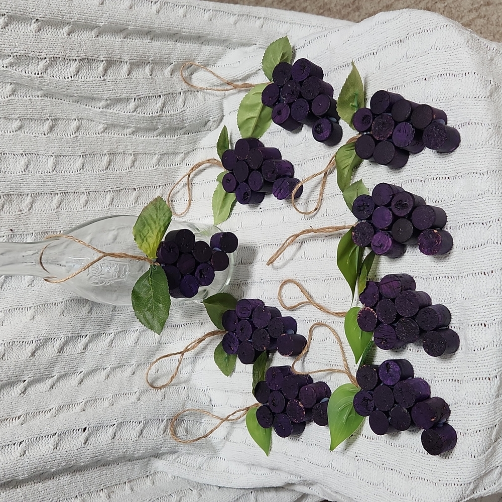 Hand Crafted Purple Grapes Wine Corks Ornaments Set of 9